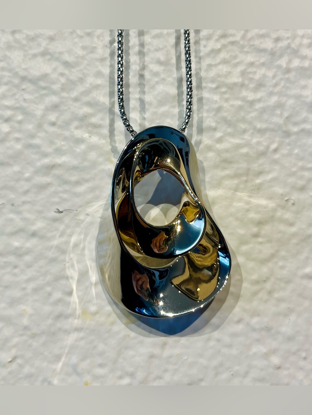 Silver and Gold Tone Sculptural Pendant Necklace